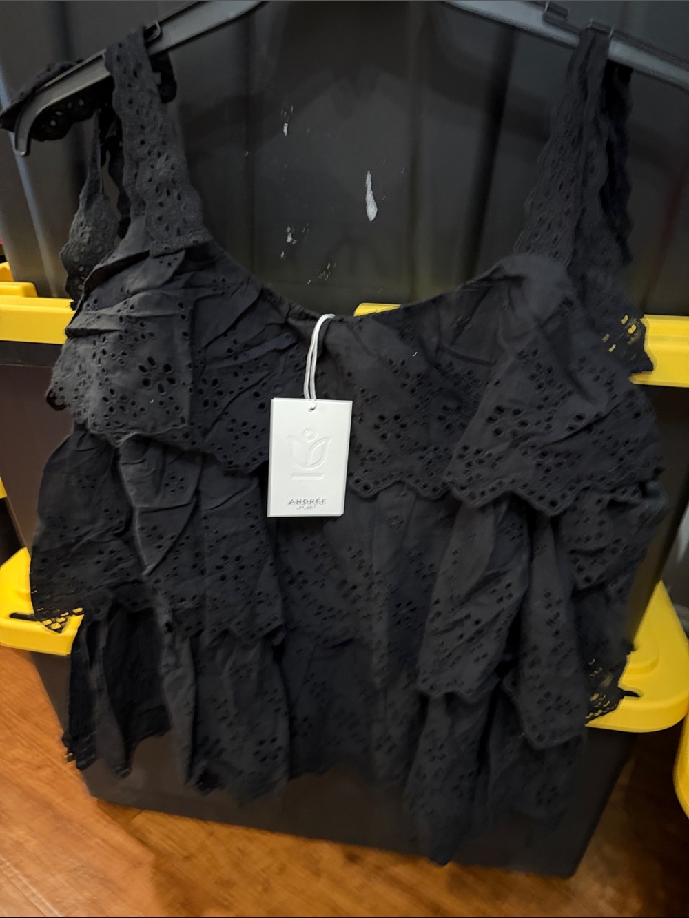 ANDREE BY UNIT Black Eyelet Ruffle Tank Top